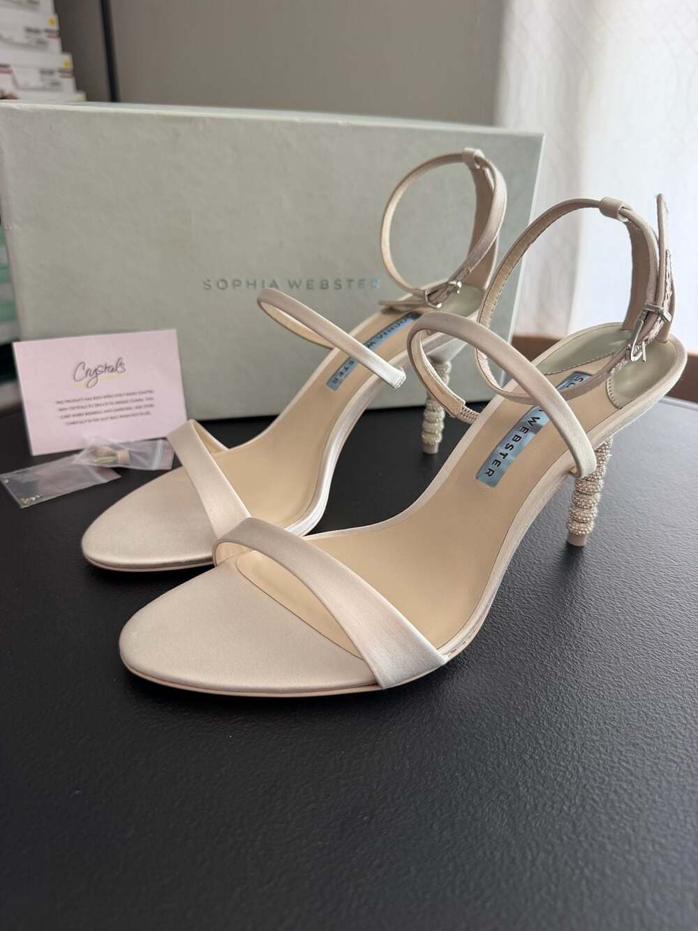 Sophia Webster Rosalind Crystal Mid Sandals Soft Ivory Satin EU 41 MSRP $625